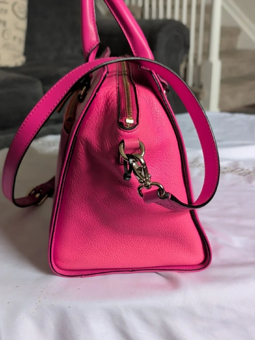 kate spade Hot Pink Leather Satchel with Orange Zip Accent